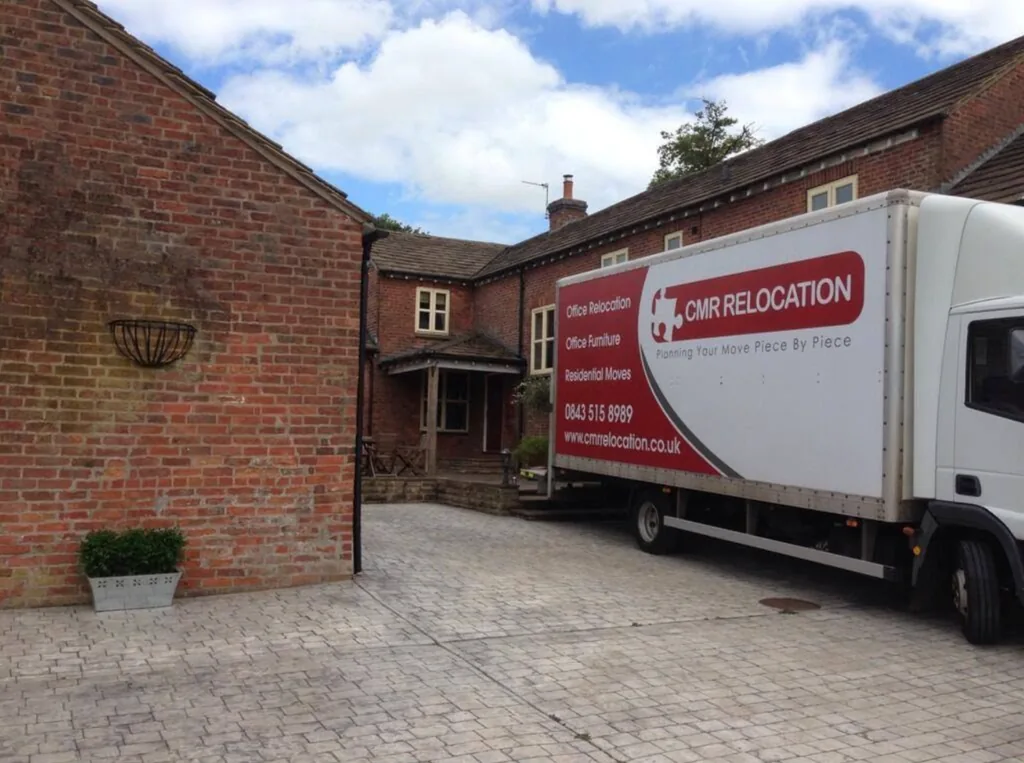 CMR Relocation lorry in the courtyard of a Cheshire farmhouse