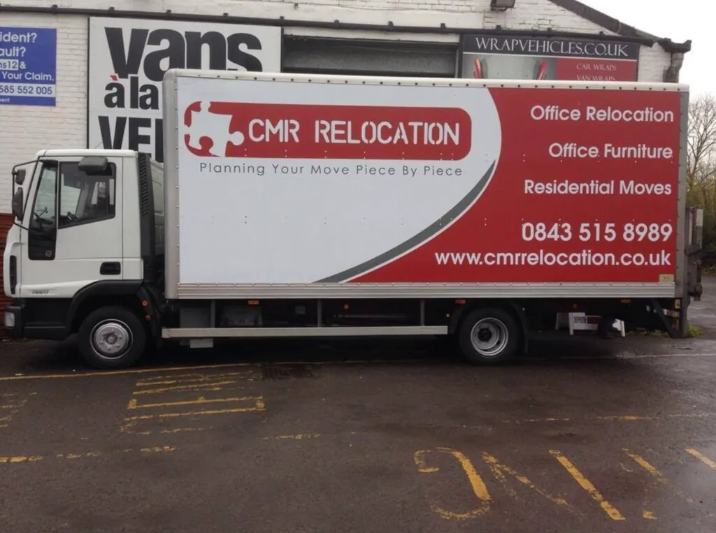 Side view of a CMR Relocation lorry used for removals in Hyde via the M60 and M67