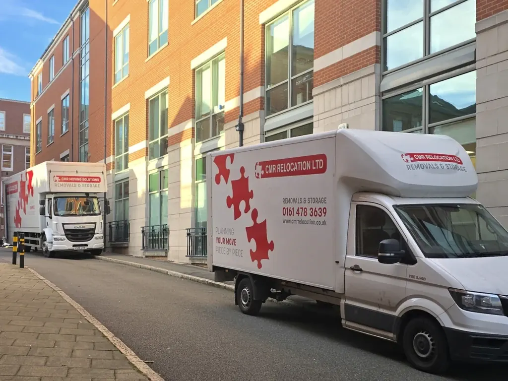 CMR Relocation lorry on a city centre street outside an office block