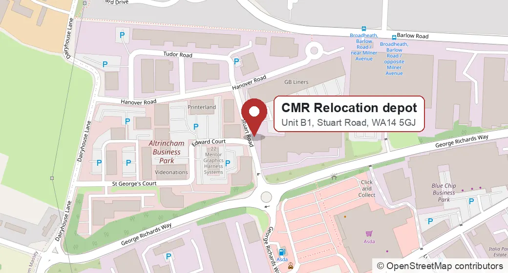 Map of the CMR Relocation depot on Stuart Road, Broadheath, Altrincham WA14 5GJ